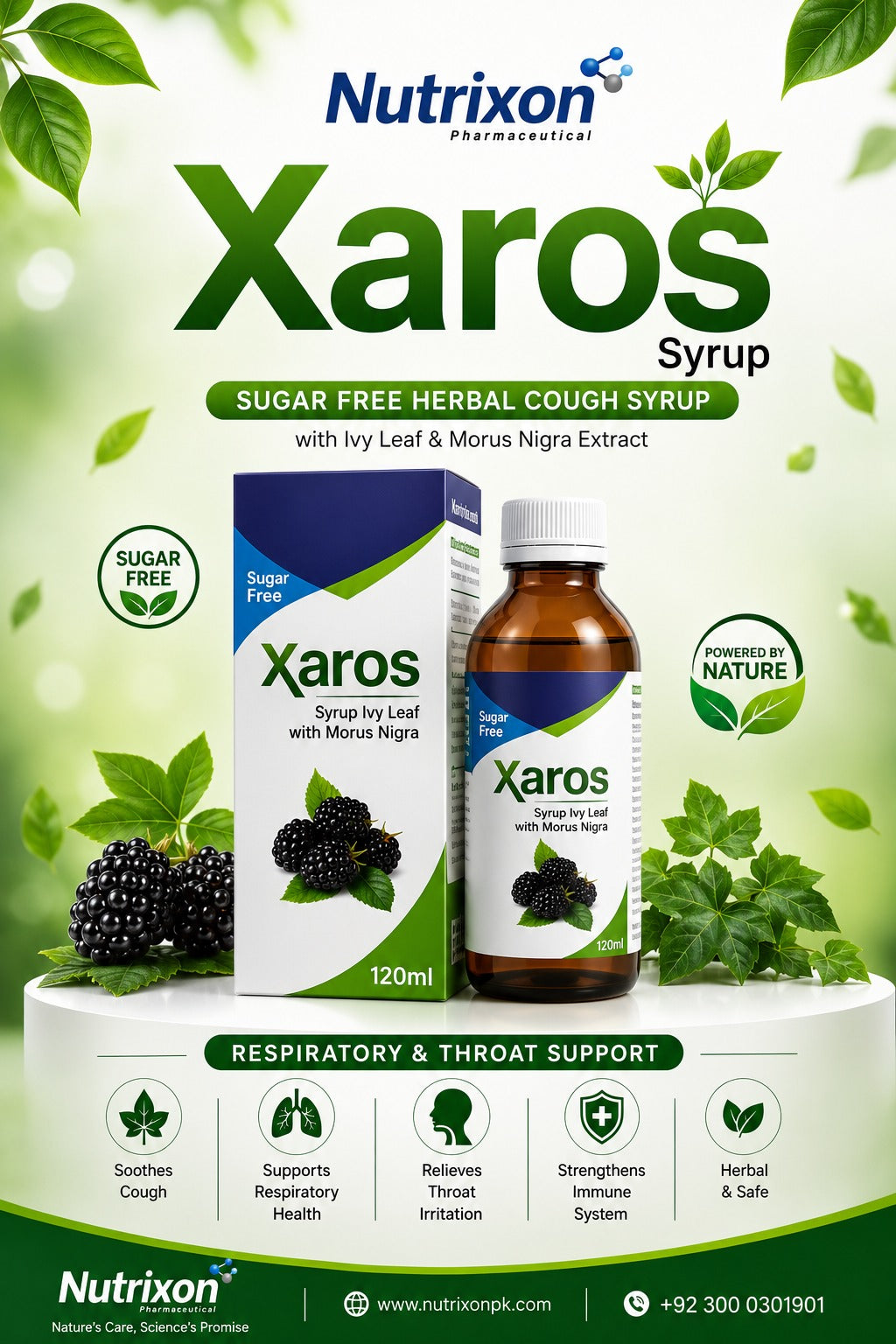 Xaros Syrup 120ml | Sugar-Free Ivy Leaf & Morus Nigra